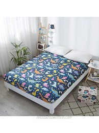 NATURETY Kids Bedding Fitted Sheet with Deep Pocket,Thicken Printed Fabric Bed Sheets for Teens Navy BlueDinosaur Twin
