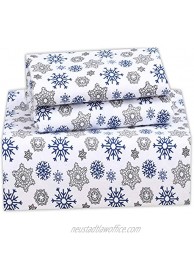 Ruvanti 100% Cotton 4 Piece Flannel Sheets Queen Snow Flake Print Deep Pocket -Warm-Super Soft Breathable Moisture Wicking Flannel Bed Sheet Set Queen Include Flat Sheet  Fitted Sheet 2 Pillowcases