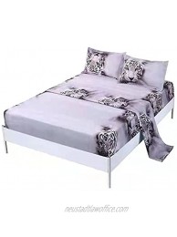 SDIII 4PCS White Tiger Bed Sheets Full Size Animal Bedding Sheet Sets with Flat Sheet Fitted Sheet and Pillowcase