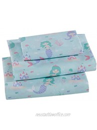Smart Linen Kids 4 Piece Full Size Bed Sheet Set Includes Flat Fitted and Pillowcase Girls Bedding Sheets Mermaid Sea Horse Jelly Fish Castle Coral Aqua Blue White Pink Purple # Aqua Mermaid