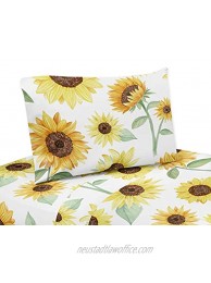 Sweet Jojo Designs Yellow Green and White Sunflower Boho Floral Queen Sheet Set 4 Piece Set Farmhouse Watercolor Flower