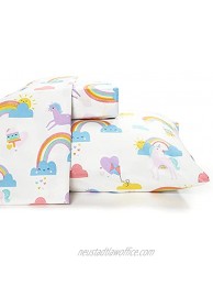 Where the Polka Dots Roam Twin Size Bed Sheets Rainbows and Unicorn 3 Piece Set │ Blue and White Unisex Flexible Microfiber Durable Wrinkle-Resistant Bedding │ Boys Girls Baby Kids Toddler