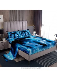 Wolf Bed Sheet Set Safari Animal Bedding Sheets Cool Wildlife Style Fitted Sheet for Boys Girls Kids Bedroom Decor Glitter Blue Wild Wolf Bed Cover With 1 Flat Sheet+ 1 Fitted Sheet+ 1 Pillowcase Twin