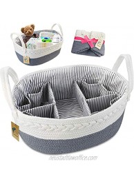 Baby Diaper Caddy Organizer Extra Large Nappy Caddy Rope Nursery Storage Bin Baby Shower Gift Basket with 8 Pockets 5 Compartments and 2 Removable Dividers