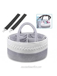 Baby Diaper Storage Caddy Shynek Rope Diaper Caddy Organizer with Baby Stroller Hooks Clips 100% Cotton Portable Diaper Storage for Diaper Baby Wipes and Shower Gift