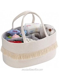 Baby Rope Diaper Caddy Organizer Nursery Storage Bin Canvas Portable Diaper Storage Basket with Removable Inserts for Changing Table &Car Newborn Baby Shower Basket