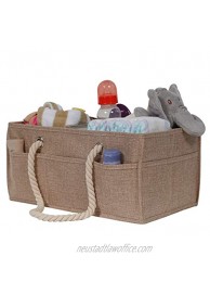Burlap Baby Diaper Caddy Organizer Premium Large Natural Burlap Organizer with Rope Handles. Great Storage Organization Basket for Changing Newborn Diapers. Great Nursery Decor or Portable Baby Bag