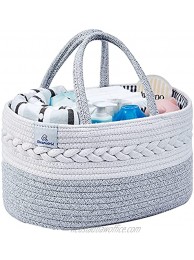 Clearworld Baby Diaper Caddy Organizer 100% Cotton Rope Nursery Storage Bin for Changing Table and Car,Portable Diaper Caddy Basket for Boys and Girls Grey