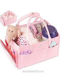 Diaper Caddy Organizer Baby Basket Nursery Storage Bin with Dustproof Cover for Changing Table Large Portable Car Organizer for Wipes Bottle Diapers Shower Newborn Girl & Boy Gifts Pink