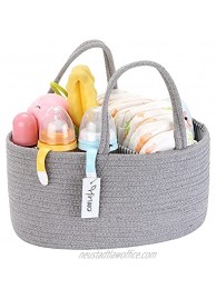 Hinwo Baby Diaper Caddy 3-Compartment Infant Nursery Tote Storage Bin Portable Car Organizer Newborn Shower Basket Cotton Rope with Detachable Divider for Diapers & Wipes Grey