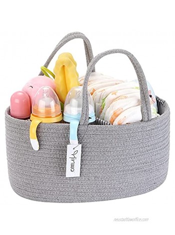 Hinwo Baby Diaper Caddy 3-Compartment Infant Nursery Tote Storage Bin Portable Car Organizer Newborn Shower Basket Cotton Rope with Detachable Divider for Diapers & Wipes Grey