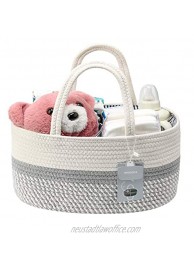 MTOUOCK Baby Diaper Caddy Organizer Cotton Pure-Handmade Rope Nursery Storage Bin for Boys and Girls Newborn Baby Shower Basket with 1 Inner Pocket for Changing Table or Car White and Gray