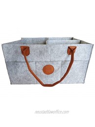 Nugget Extra Large Baby Diaper Caddy Large Improved Nursery Storage Bin and Car Organizer for Diapers Baby Wipes Grey Felt Cloth Brown Accent Adjustable Boy or Girl Crib Changing Stand
