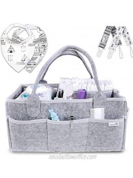 Putska Baby Diaper Caddy Organizer: Portable Holder Bag for Changing Table and Car Nursery Essentials Storage bins gifts with 2 Pacifier Clips 2 Bibs