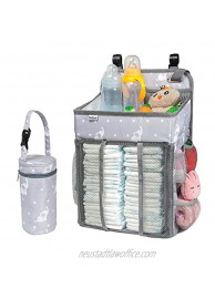 Selbor Baby Nursery Organizer and Diaper Caddy Hanging Diaper Stacker Storage for Changing Table Crib Playard Wall Baby Shower Gifts for Newborn Boys Girls Star Elephant Bottle Cooler Included