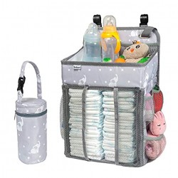 Selbor Baby Nursery Organizer and Diaper Caddy Hanging Diaper Stacker Storage for Changing Table Crib Playard Wall Baby Shower Gifts for Newborn Boys Girls Star Elephant Bottle Cooler Included