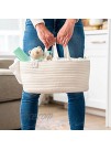 Summit Baby Cotton Rope Diaper Caddy Organizer for Changing Table Nursery or Car Portable Baby Caddy Diaper Basket with Bonus 4 Muslin Burp Cloths White or Gray 15x9x7 in.