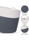 HOMECLASS6 XXL Cotton Rope Blanket Basket Living Room 20 x 20 x 13.3 inch. Woven Storage Basket for Blankets Throws Toys and Pillows. Round Toy Basket with Handles. Graphite.