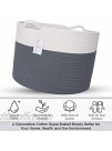 HOMECLASS6 XXL Cotton Rope Blanket Basket Living Room 20 x 20 x 13.3 inch. Woven Storage Basket for Blankets Throws Toys and Pillows. Round Toy Basket with Handles. Graphite.