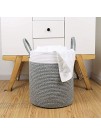 LA JOLIE MUSE Woven Rope Basket Hamper Tall Cotton Laundry Basket 16 x 14 x 14 Inches Clothes Blanket Storage Baskets for Living Room Nursery Bedroom Bathroom White & Gray