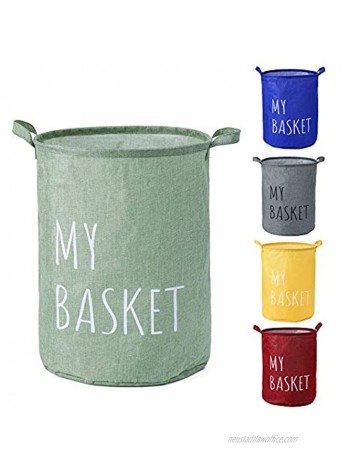 NEATNESSOME Waterproof Laundry Basket 15.7x19.7" with Handles Fodable Colorful & Large Collapsible Linen Basket for Cute Home Decor Toy Organizor & Baby Nursery Storage Green