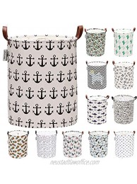 Sea Team Large Size Canvas Laundry Hamper Collapsible Storage Basket with Nautical Anchor Pattern 19.7 by 15.7 inches Black