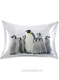 Blueangle Emperor Penguin and Child Satin Pillowcase for Hair and Skin Silk Pillowcase Standard Size20x26 inches Slip Cooling Satin Pillow Covers with Envelope Closure