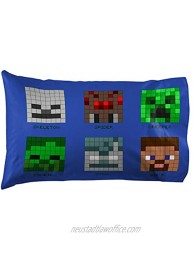 Jay Franco Minecraft Pixel Friends 1 Single Pillowcase Double-Sided Kids Super Soft Bedding Features Creeper Enderman Zombie Skeleton Alex & Steve Official Minecraft Product