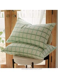 LifeTB Green Plaid Pillowcases Set Queen Modern Grid Pillow Shams Cotton Checkered Pillow Covers for Boy Girl Men Women Bedding Decorative Pillowcases Set,Envelope Closure 2pcs 20"×26"