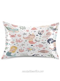 Qilmy Cute Mermaid Girl with Sea Plants Satin Pillowcase for Hair and Skin with Envelope Closure Soft and Cozy Wrinkle Fade Resistant Satin Pillowcase Size Standard 20x26in