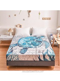 Turtle Fitted Sheet King Size Ocean Themed Teal Turtle Bedding Set All-Round Elastic Deep Pocket 1 Fitted Sheet Only,Gift for Boys Girls King Turtle